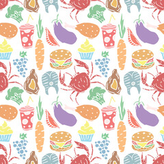 Seamless food pattern. Colored food background