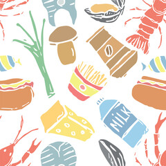 Seamless food pattern. Colored food background