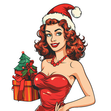 Vintage Pin Up Christmas Girl Clipart