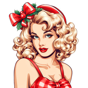 Vintage Pin Up Christmas Girl Clipart
