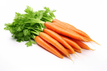 A fresh and organic carrot bundle, isolated on a clean white background, showcasing the vibrant bunch of nutritious and farm-fresh root vegetables. AI generative