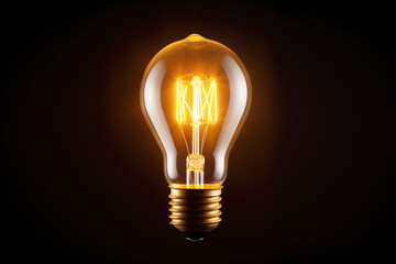 Simple creative bulb glowing on black background. AI generative - obrazy, fototapety, plakaty