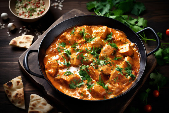 hot indian rice background sauce traditional butter dark masala chicken asian. Generative AI.