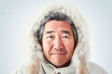 portrait of a traditional inuit eskimo isolated on white - obrazy, fototapety, plakaty