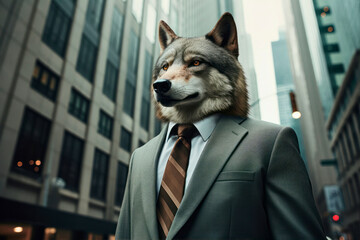 businessman wolf, Portrait of a wolf in a stylish business suit.