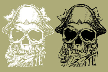Pirate skull hand draw illustration
