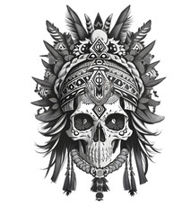 skull tribe style vector black and white style