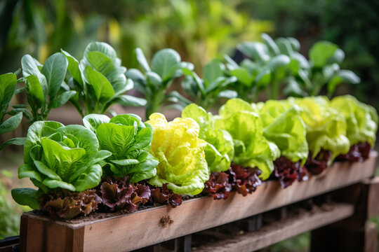 varieties of lettuce growing in raised beds, demonstrating the versatility and abundance achievable in greenhouse farming Generative AI