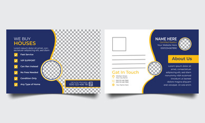 real Estate Postcard Vector Template. Corporate real estate postcard template design. Modern home for sale postcard design template vector layout