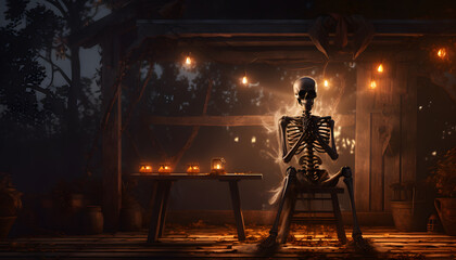 Halloween Skeleton Background  - AI-Generated