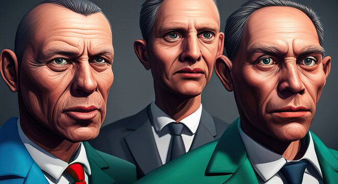 Distortet and weird three male men 