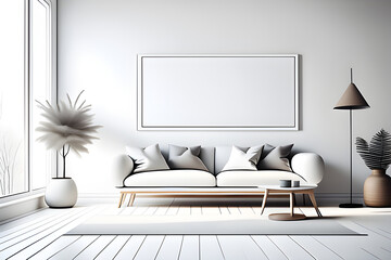 Modern Villa Living Room Design Interior, Beige Furniture, Light Wall, Wooden Floor, Sofa, Armchair with Lamp. Relaxing Concept 3d Rendering. generative AI