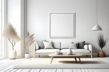 Modern Villa Living Room Design Interior, Beige Furniture, Light Wall, Wooden Floor, Sofa, Armchair with Lamp. Relaxing Concept 3d Rendering. generative AI