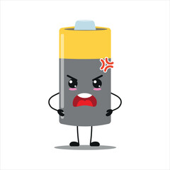 Cute angry battery character. Funny mad array cartoon emoticon in flat style. power unit emoji vector illustration