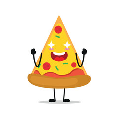 Cute excited pizza character. Funny electrifying pie cartoon emoticon in flat style. food emoji vector illustration