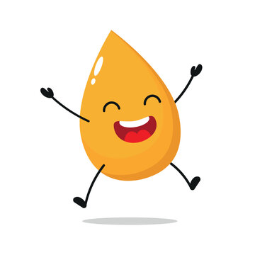 Cute Happy Gold Drop Character. Funny Jump Urine Cartoon Emoticon In Flat Style. Urine Emoji Vector Illustration