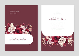 Modern romantic watercolor wedding invitation and menu template