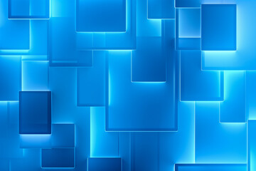 Vibrant Close-Up of Blue Wall with Square Patterns and Illuminated Lights, Generative AI