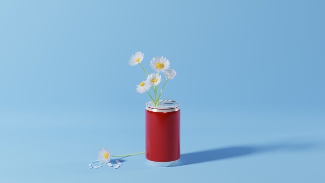 Daisy Flower in Soda Can 3d Illustration Render