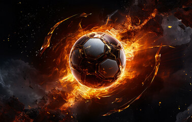 Arafed Soccer Ball Engulfed in Fiery Flames on Black Background, Generative AI