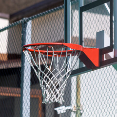 Basketball hoop in a playground,outdoor game sports competition for players who have fun and win