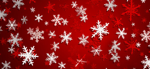 Naklejka na ściany i meble Vibrant Red Background with Delicate Snowflakes, Generative AI