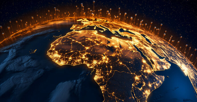 Stunning Satellite View of Africa at Night: A Captivating Generative AI Masterpiece