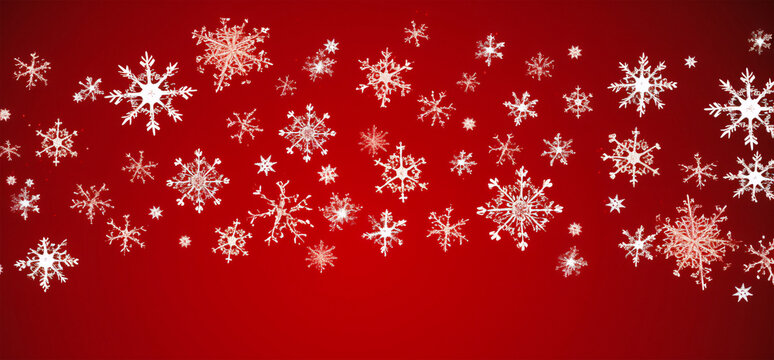 Vibrant Red Winter Wonderland with Falling Snowflakes, Generative AI