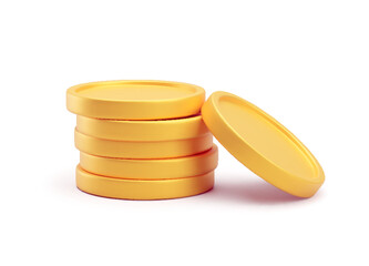 Stack of golden blank realistic coins, 3D rendering, Gold coins pile. Currency money, payment, investment, bank, finance symbols vector illustration isolated on white background