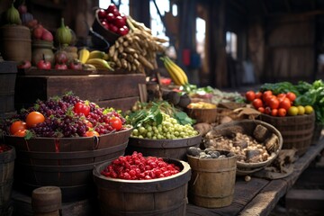 Fototapeta na wymiar Fresh food photography at traditional markets around the world, Generative AI
