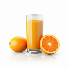 Glass of fresh orange juice isolated on white background. Vector illustration