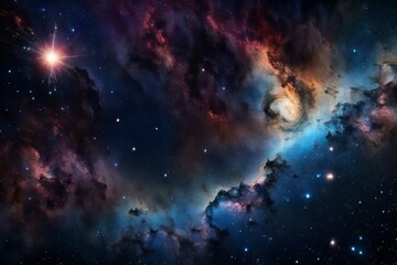 Naklejka na ściany i meble Starry Night Cosmos: Infinite Space with Stars, Galaxies, Nebulae Colorful Space Galaxy Clouds. Supernova Background Wallpaper, Generative AI Art