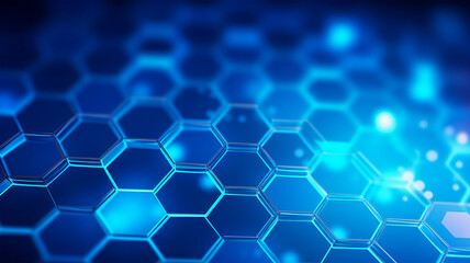 Vibrant Blue Hexagonal Background with Illuminating Light, Generative AI