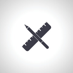 pencil and ruler icon. ruler with pencil cross icon