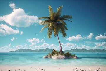 beach with palm tree. Generative AI.