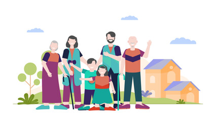 vector big family standing illustration