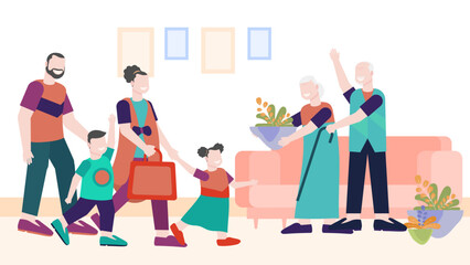 vector hand drawn flat family scenes