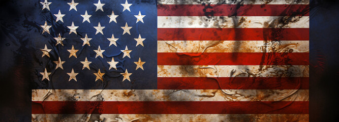 Vintage American Flag with Rusty Surface and Faded Star, Generative AI