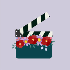 Fototapeta premium Movie clapper board and Flowers 