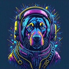 Dog in headphones flat vector style illustration for sticker, clip art, vintage t-shirt design.