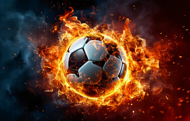 Arafed Soccer Ball Engulfed in Fiery Smoke and Flames, Generative AI