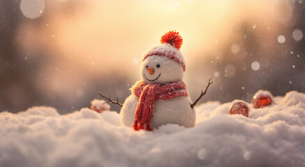 Charming Snowman Standing Proudly in a Winter Wonderland, Generative AI