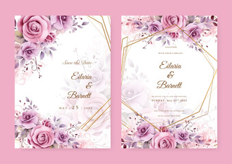 Elegant floral and leaves wedding invitation card template