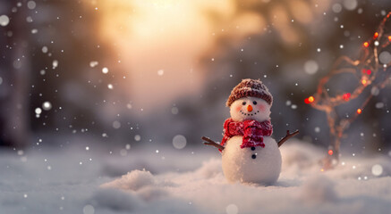 Charming Snowman Standing Proudly in a Winter Wonderland, Generative AI