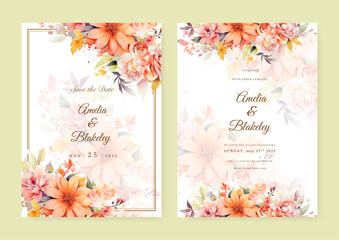 Luxury wedding invitation card background vector. Elegant botanical flower decorate with gold line art texture template background. Design illustration for wedding and vip cover template, banner.