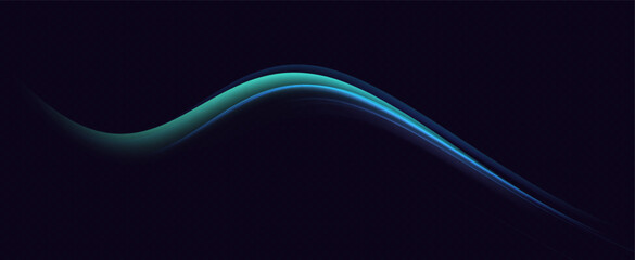 Blue, purple, neon multicolored glowing swirl. The effect of moving at the speed of light. Easy trail. Shiny wavy path. Vector.	