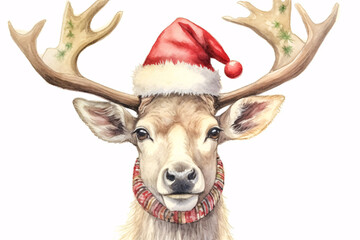 Adorable Deer Wearing Santa Hat, Perfect for Christmas Cards generative AI
