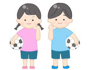 サッカーボールを持つ子供　ファイトポーズ

