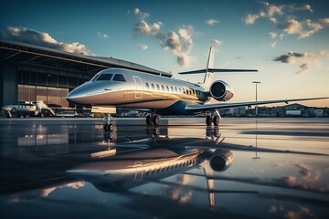 Fototapeta na wymiar Luxurious Private Jet Parked on the Ground. Generative AI