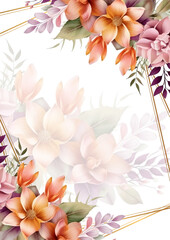 Floral border, greeting card with flowers, can be used as invitation card for wedding, birthday and other holiday and summer background, watercolor peonies © SyahCreation